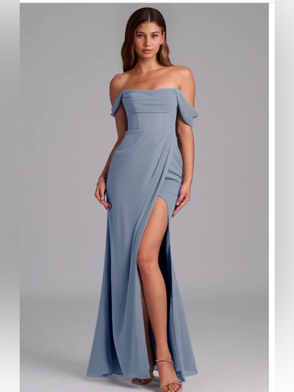 “Johana” Azizi dusty blue bridesmaid dress